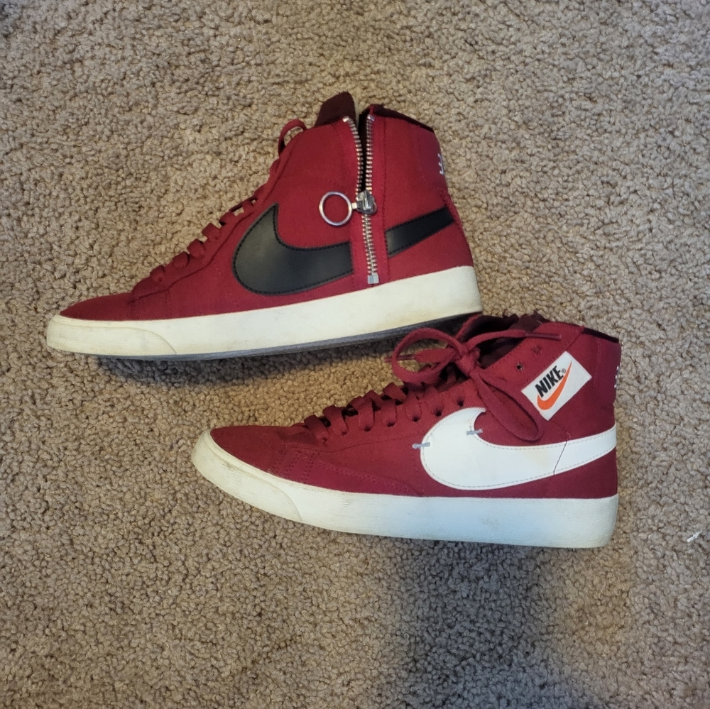 Nike Women's High-Top Sneakers in Burgundy with White and Black Swooshes